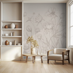 Sketch of flowers, Beige