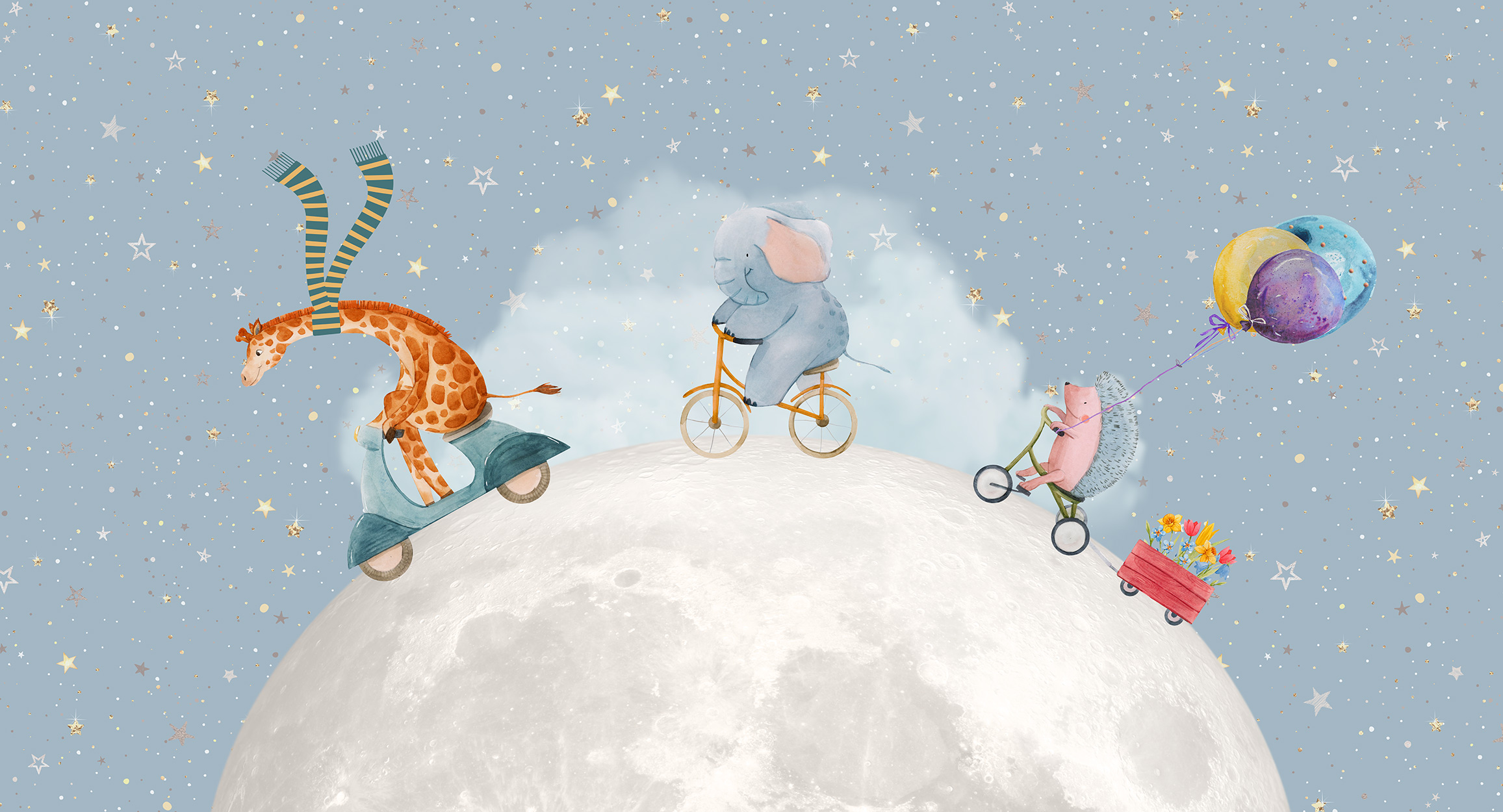 Animals on the moon, blue