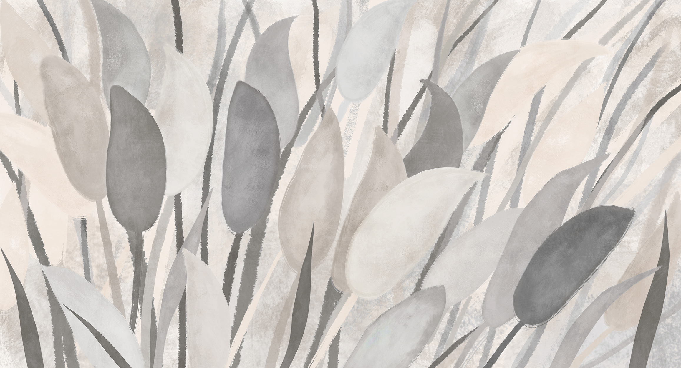 Leaves imitation fresco, beige
